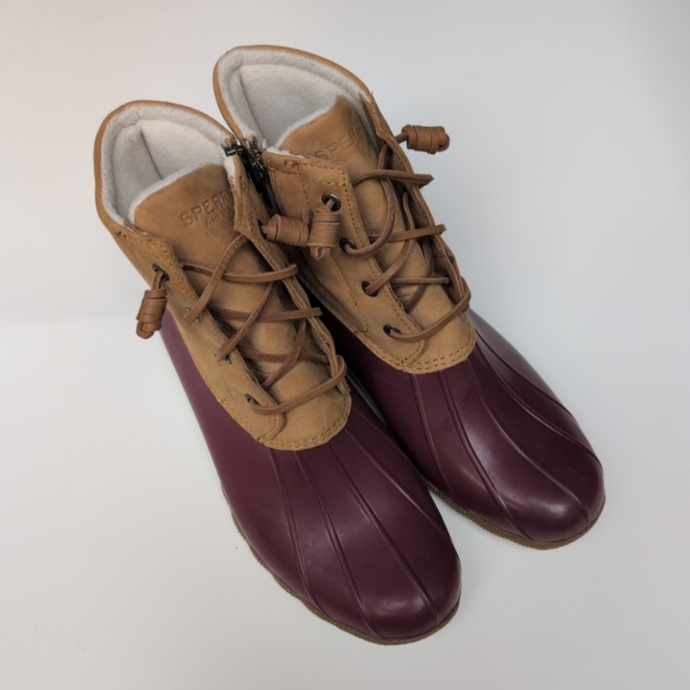 Sperry Brown and Red Winter Rain Boots